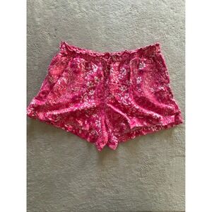 LOFT Pink White Floral Paisley Linen Blend Womens XL Paperbag Waist